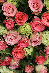 Image showing Bridal arrangement, pink roses and hydrangea