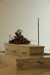 Image showing White casket with funeral flowers