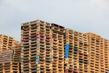 Image showing Stacked wooden pallets