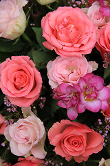 Image showing Pink rose and freesia bridal flowers