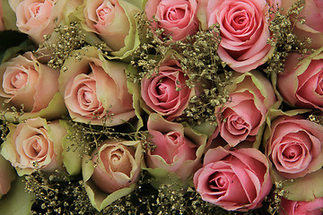 Image showing Mixed pink roses in bridal arrangement