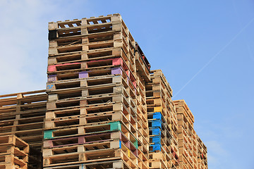 Image showing Stacked wooden pallets