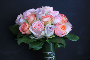 Image showing Pastel roses in bridal bouquet