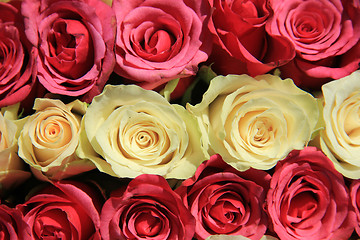 Image showing Pink roses in different shades in wedding arrangement