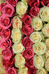 Image showing Pink roses in different shades in wedding arrangement