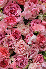 Image showing Lathyrus and roses in a wedding bouquet