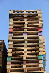 Image showing Stacked wooden pallets