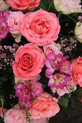 Image showing Pink rose and freesia bridal flowers