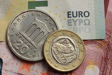 Image showing Greek and euro money