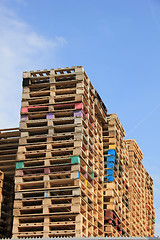 Image showing Stacked wooden pallets