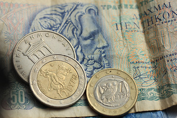 Image showing Greek and euro money