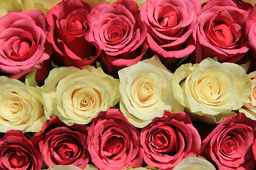 Image showing Roses in different shades of pink, bridal arrangement