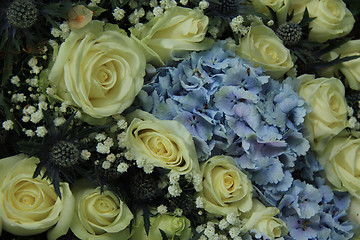 Image showing Blue and white wedding arrangement