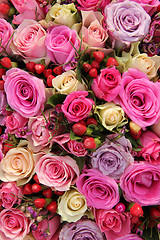 Image showing Bridal rose arrangement in various shades of pink