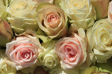 Image showing White and Pink roses in wedding arrangement