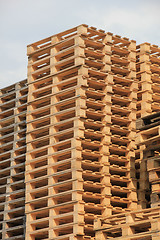 Image showing Stacked wooden pallets