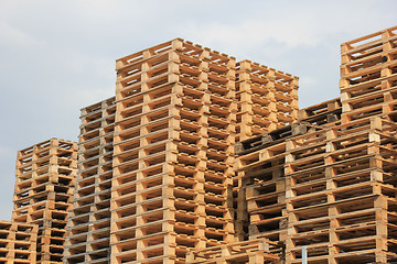 Image showing Stacked wooden pallets