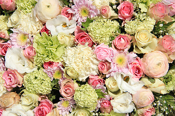 Image showing Pink, green and white bridal arrangement
