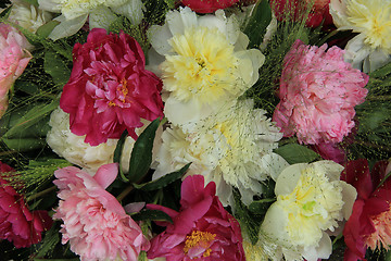 Image showing Yellow/white and pink peony wedding arrangement