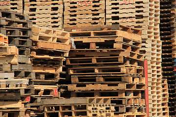 Image showing Stacked wooden pallets