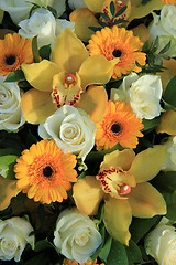 Image showing Cymbidium orchids, Gerberas and roses