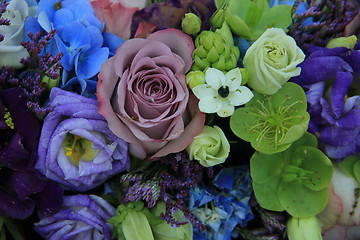 Image showing Blue and purple bridal bouquet