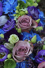 Image showing Blue and purple bridal bouquet