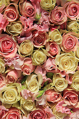 Image showing White and pink roses in wedding arrangement