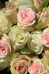 Image showing White and Pink roses in wedding arrangement