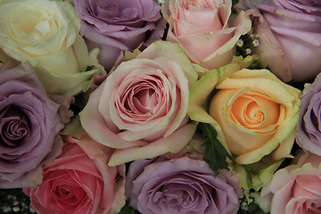 Image showing Pastel roses in bridal arrangement