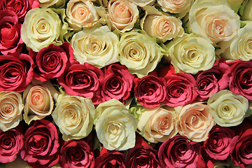 Image showing Pink roses in different shades in wedding arrangement