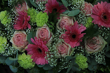 Image showing Pink and green wedding flowers