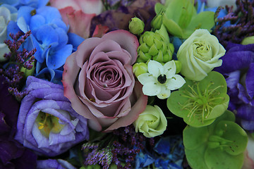 Image showing Blue and purple bridal bouquet