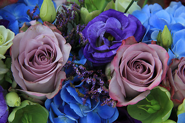 Image showing Blue and purple bridal bouquet