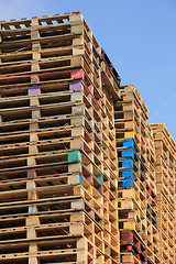 Image showing Stacked wooden pallets