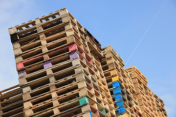 Image showing Stacked wooden pallets