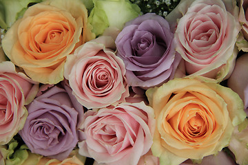 Image showing Pastel roses in bridal arrangement