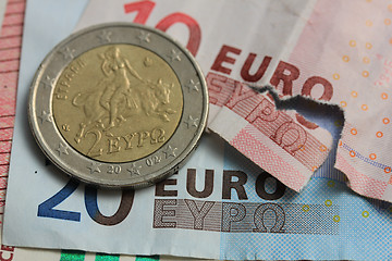 Image showing Torn euro note