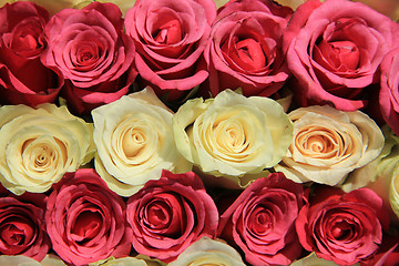 Image showing Pink roses in different shades in wedding arrangement