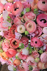 Image showing Pink roses and ranunculus bridal bouquet