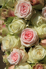 Image showing White and Pink roses in wedding arrangement