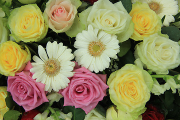 Image showing yellow, white and pink wedding flowers