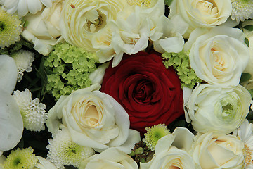 Image showing Red rose in white bridal bouquet