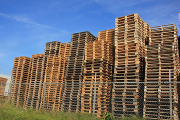 Image showing Stacked wooden pallets