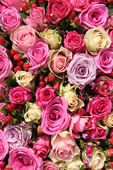 Image showing Wedding flowers in various shades of pink