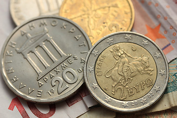 Image showing Greek and euro money grexit,