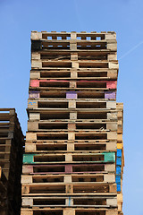 Image showing Stacked wooden pallets