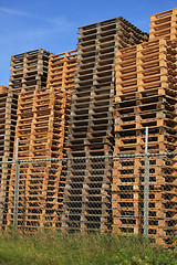 Image showing Stacked wooden pallets