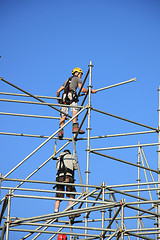 Image showing Construction worker on scaffolding