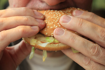 Image showing Man eating a hamburger